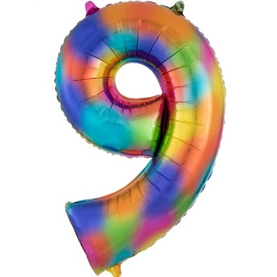 بادکنک فویلی هلیومی  عدد 9 رنگین کمان